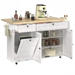 Rolling Kitchen Island, Drop Leaf, Power Outlet