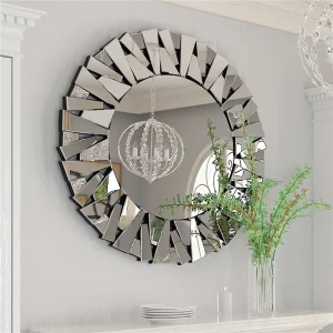Sunburst Decorative Wall Mirror Silver Beveled Glass