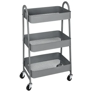 Metal Kitchen Cart, Lockable Wheels, Rolling Shelving