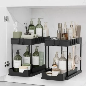 Sliding Under Sink Organizer, Detachable Hanging Baskets